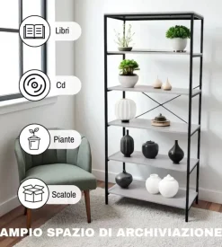 BellaHome Libreria 5 ripiani "industrial" grigio 80x30x180 cm Hot