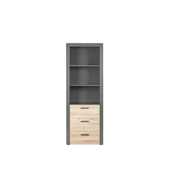 Libreria 3 ripiani e 3 cassetti grigio e quercia, 68,6x41,6x190 cm Outlet
