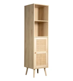 BellaHome Libreria multifunzione bella home con porta battente in rattan e 4 ripiani 40x40x158,5 cm Clearance