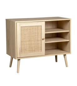 BellaHome Madia multifunzionale bella home con porta battente in rattan e 2 ripiani 80x39x67 cm New