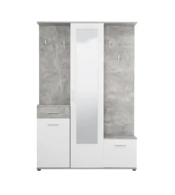 BellaHome Mobile da ingresso "barcellona" con specchio, cassetti e appendiabiti bianco e cemento, 133x33x197 cm