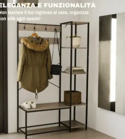 BellaHome Mobile da ingresso "industrial" grigio 110x40x180 cm