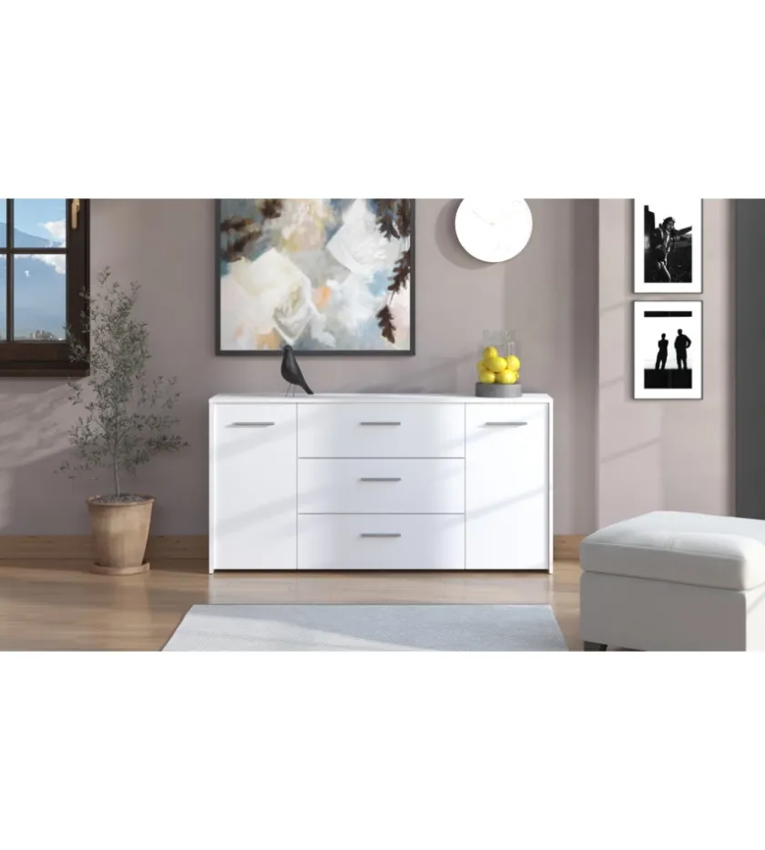 BellaHome Credenze E Buffet-Mobile "girona" 2 ante e 3 cassetti bianco opaco, 158x33x80,5 cm