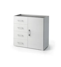 Mobile multiuso con anta e 4 cassetti bianco e cemento, 90x40x87 cm Best