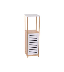 Mobile multiuso con anta bianco e legno in bamboo, 30x30x96 cm Outlet