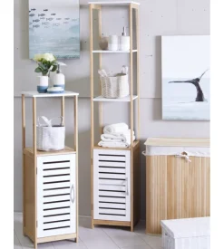 Mobile multiuso con anta bianco e legno in bamboo, 30x30x96 cm Outlet