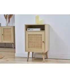 BellaHome Credenze E Buffet-Mobiletto multifunzionale con porta battente in rattan, 40x39x71 cm