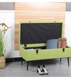 BellaHome Panchina contenitore "lisa" in tessuto verde, 102x44x40 cm Sale