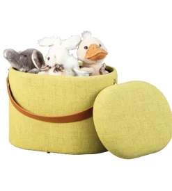 Poltrone E Pouf-Pouf giallo con contenitore e maniglia in ecopelle, 42x30x36cm