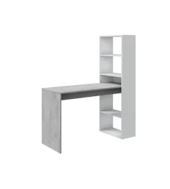 BellaHome Scrivania "duplo" con libreria reversibile bianco e cemento 120x53x144 cm New