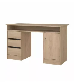 Scrivania con anta e 3 cassetti in truciolato colore quercia, 126x55x75,6 cm Online
