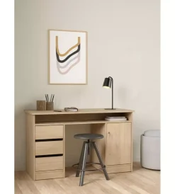 Scrivania con anta e 3 cassetti in truciolato colore quercia, 126x55x75,6 cm Online