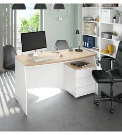 Scrivania con cassetti bianca e rovere, 136x67x74 cm Discount