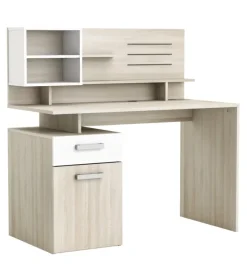 Scrivanie E Cassettiere-Scrivania con sopralzo bianco e quercia, 121x58x119 cm