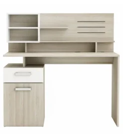 Scrivanie E Cassettiere-Scrivania con sopralzo bianco e quercia, 121x58x119 cm