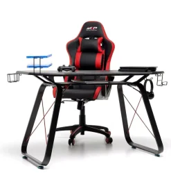 Scrivania gaming nera con porta cuffie e bicchiere, 145x65x89cm Hot
