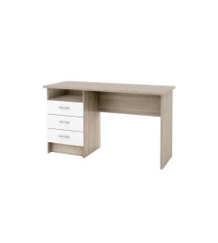 Scrivania in mdf effetto quercia con tre cassetti bianchi, 72x48x120 cm Online