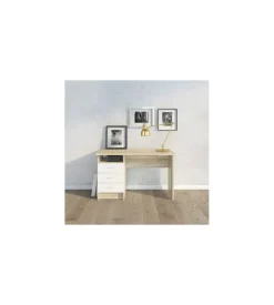 Scrivania in mdf effetto quercia con tre cassetti bianchi, 72x48x120 cm Online