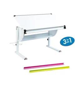 Scrivania inclinabile con colori intercambiabili, contenitore e gambe in metallo. Discount