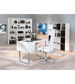 Scrivania mdf laccato bianco lucido con cassetti, 120x55x76 cm Best