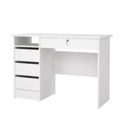 Scrivanie E Cassettiere-Scrivania "paris" con cassetti bianco 109,3,48,5x75,6 cm