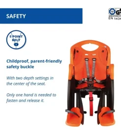 Seggiolino posteriore per bicletta bellelli "tiger clamp" grey/orange, portata massima 22 kg Best