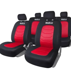 Sparco Set coprisedili universali auto completo "spc1019" nero/rosso a righe New