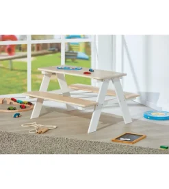 Mobili Prima Infanzia-Set tavolo con panche in pino massello, 90x82x50 cm