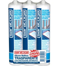 Saratoga Silicone sigillante multiuso antimuffa trasparente 3x280 ml Outlet