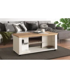 BellaHome Tavolini-Tavolino da soggiorno "vigo" bianco e quercia, 114,5x50,5x49 cm
