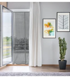 Zanzariera magnetica per portafinestra "easy fix" grigia con chiusura centrale automatica 120x240 cm New